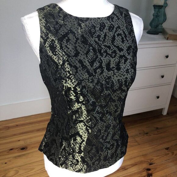 Vtg 90's Betsy Lauren Olive Green Evening Blouse Taffeta 8 Embossed Velvet NYE - Picture 10 of 12